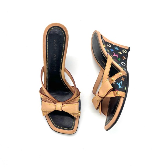 Louis Vuitton Takashi Murakami Retro Vintage Bow Monogram Wedge Sandals 37.5 - Picture 4 of 11